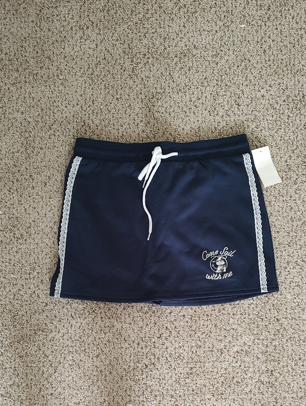 Peanuts Navy Athletic Shorts with White Drawstring and Trim